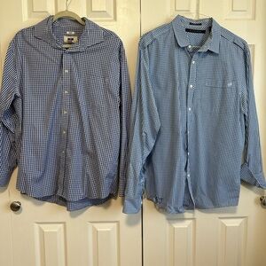 Bundle - Sean John & Joseph Abboud Blue Gingham Long-Sleeve Dress Shirts. 17.5